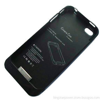 1,800mAh External Backup Battery Charger Case in Black/White, Suitable for iPhone 4/4G/4S